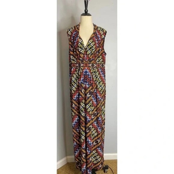 Chico's Jasmina Link Map‎ Chain Tribal Print Maxi Dress Empire waist medium - Picture 4 of 11